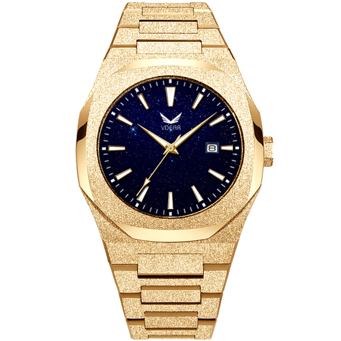 VDEAR - Frosted Starburst 4Atm Water Resistant Men Customize Watches With Quartz Movement Stainless Steel Style 1