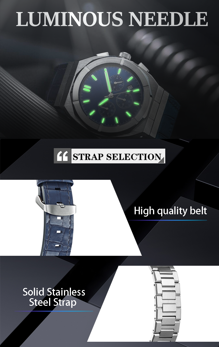 VDEAR - Leather Strap Own Customize Watches Mens Chronograph Stainless Steel Watch Quartz Chronograph Watch 11