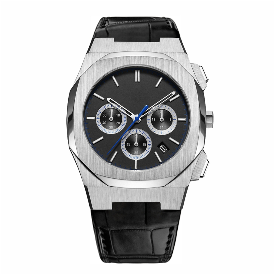 VDEAR - Fahsion Style Leather Strap Custom Logo Water Proof Date Day Chronograph Silver used Orginal Top Quality Men Watches others 1