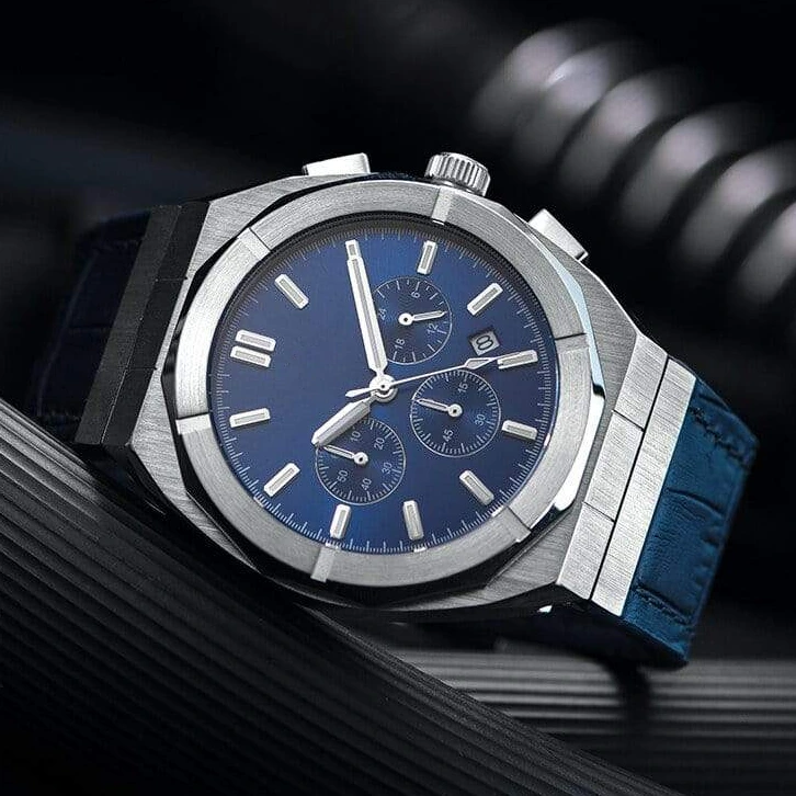 VDEAR - Leather Strap Own Customize Watches Mens Chronograph Stainless Steel Watch Quartz Chronograph Watch 1