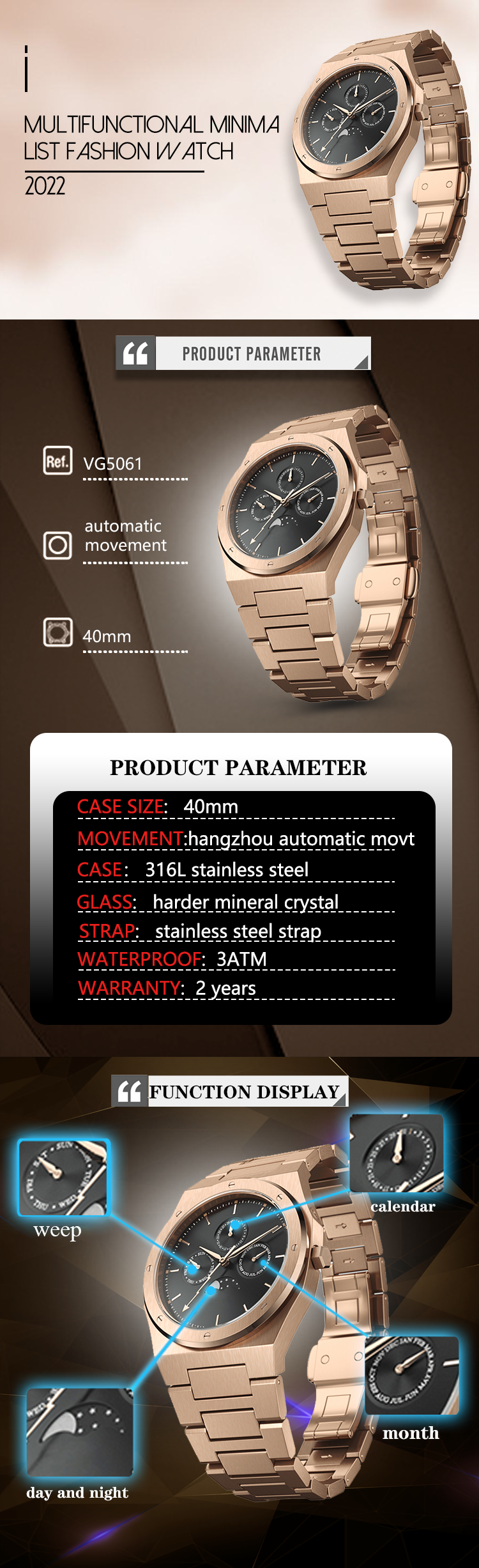 VDEAR - 2022 Stainless Steel Mechanical Movement High Quality Luxury Leather Strap Watch Men Classic Watch For Men others 9