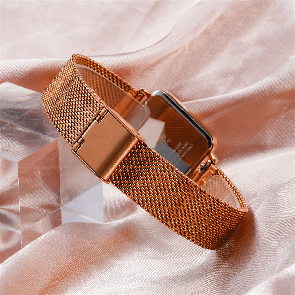 Vdear Ladies Minimalist Suqare Matte Dial Quartz Watch Ultra Thin Case With Mesh Strap Vintage Women Watch 14