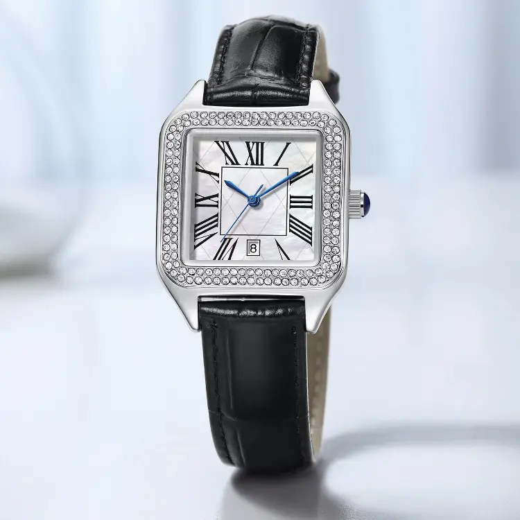 VDEAR Luxury Quartz Calendar Watch - Small Pearl Dial & Diamond Bezel 3