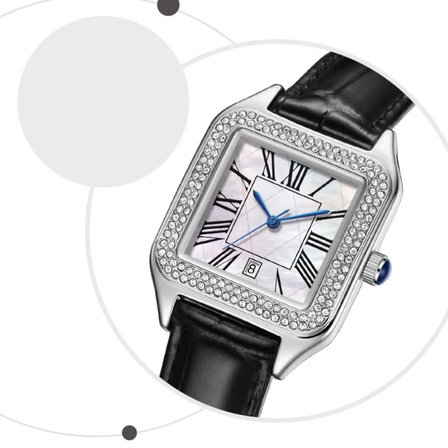 VDEAR Luxury Quartz Calendar Watch - Small Pearl Dial & Diamond Bezel 4