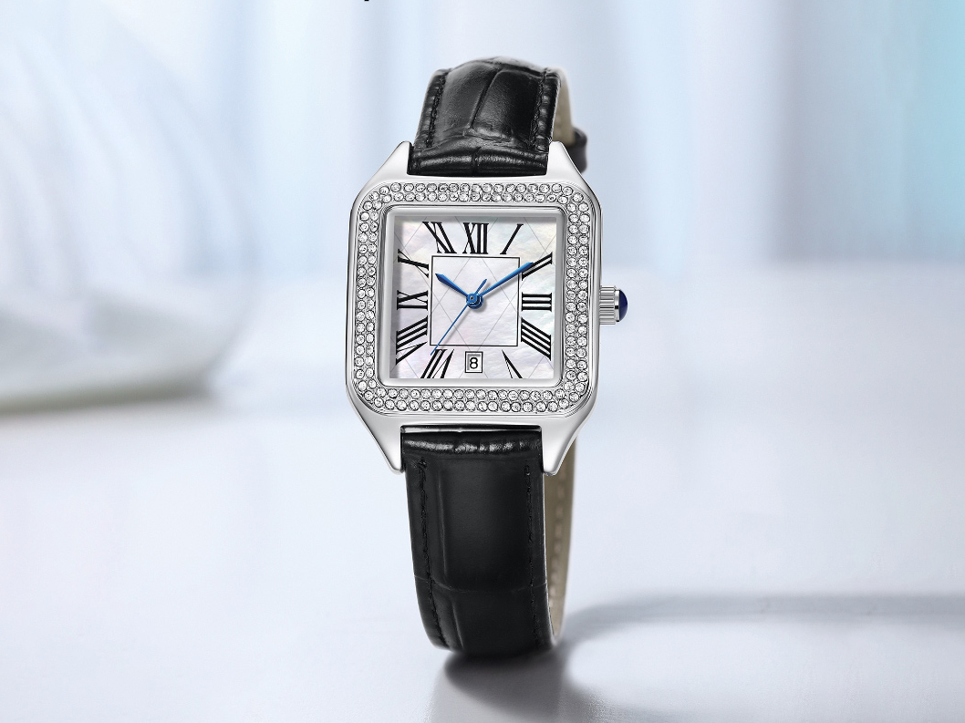 VDEAR Luxury Quartz Calendar Watch - Small Pearl Dial & Diamond Bezel 10