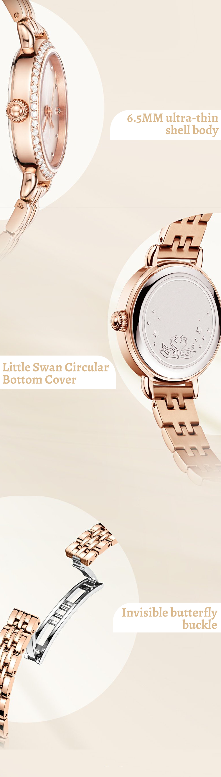 Little Swan Women Watches Ultra Thin Diamond Scale Ladies Quartz Watch 12