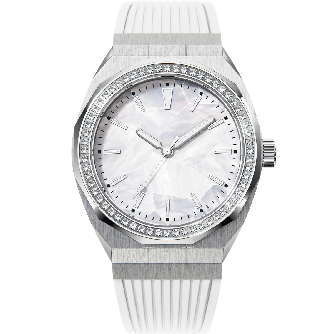 ساعة يد نسائية من فيدير، بسوار سيليكون، وإطار مرصع بالكريستال، وعقارب مضيئة، ووجه لؤلؤي. 1