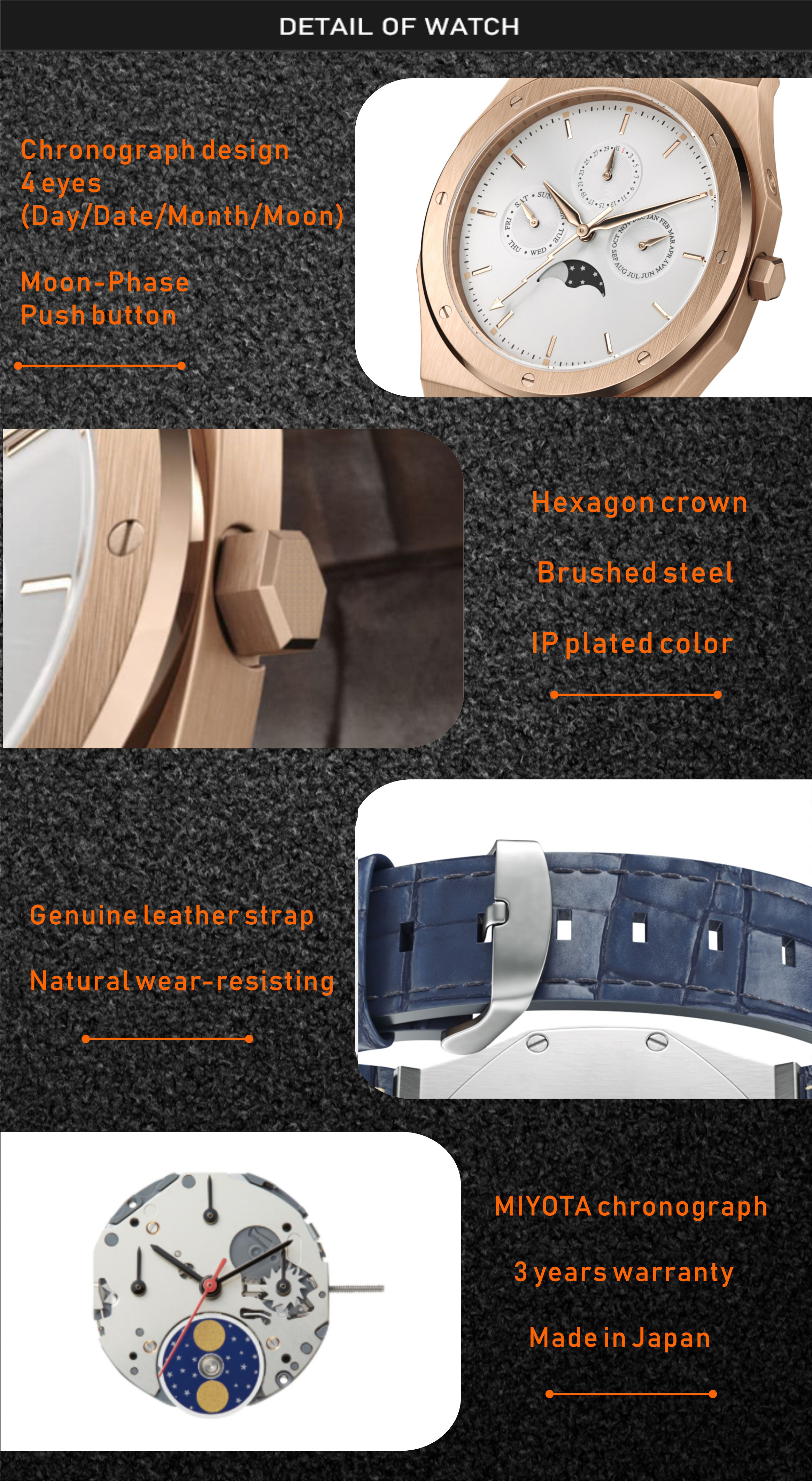 VDEAR - Elegance Stainless Steel Case Japan Movt Sr626sw Price Multi Function Watch Rose Gold Leather others 12