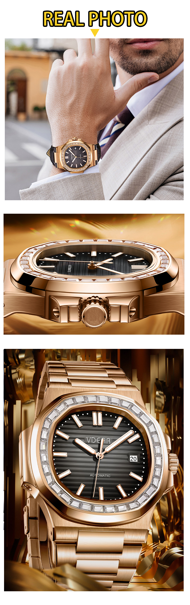 VDEAR Mens Square Diamond Automatic Watch - Best Budget Option 12