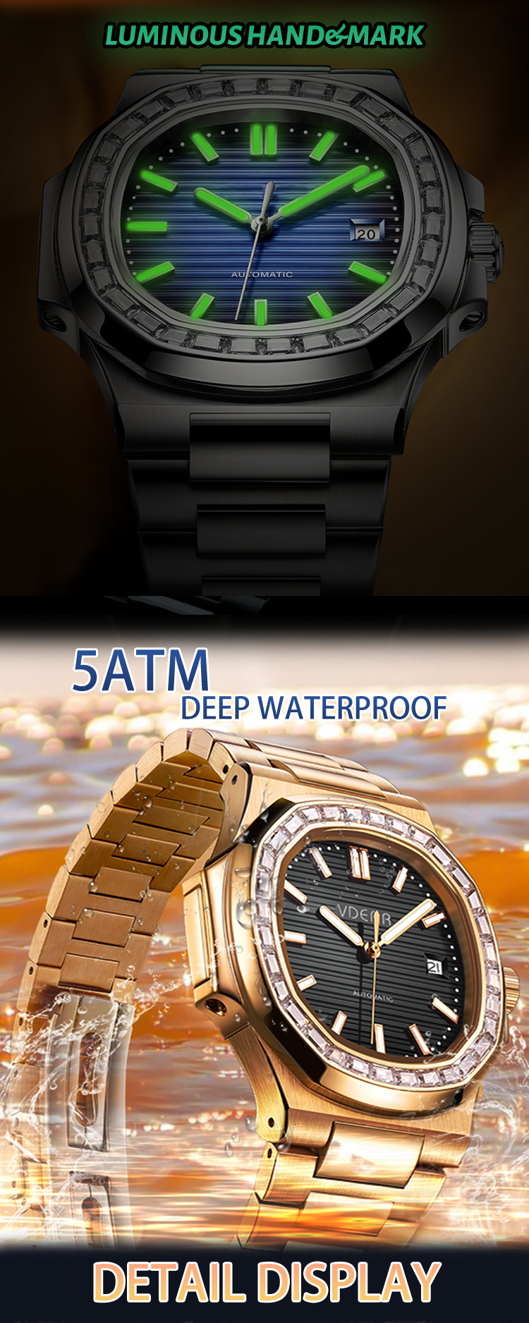 VDEAR Mens Square Diamond Automatic Watch - Best Budget Option 10