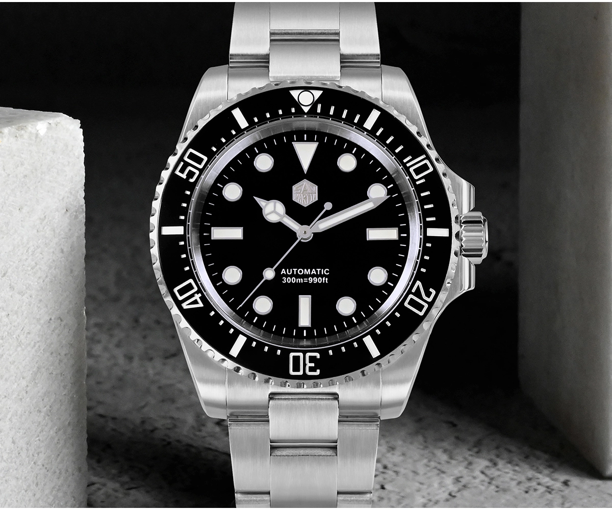 Vdear Luminous 10atm Waterproof Diver Watch Retro Black Classic Dial Ring 316 Stainless Steel Automatic Watch 1