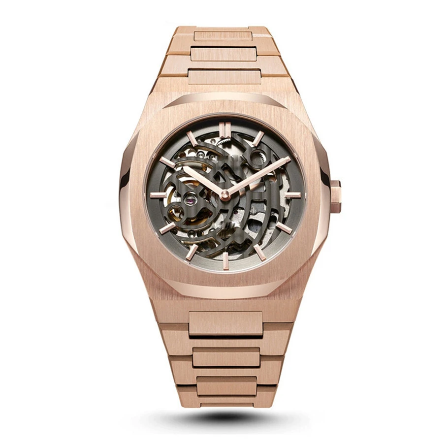 VDEAR - Rose gold Stainless steel chain band stainless steel wrist watch tourbillon watch men automatic mechanical others 1