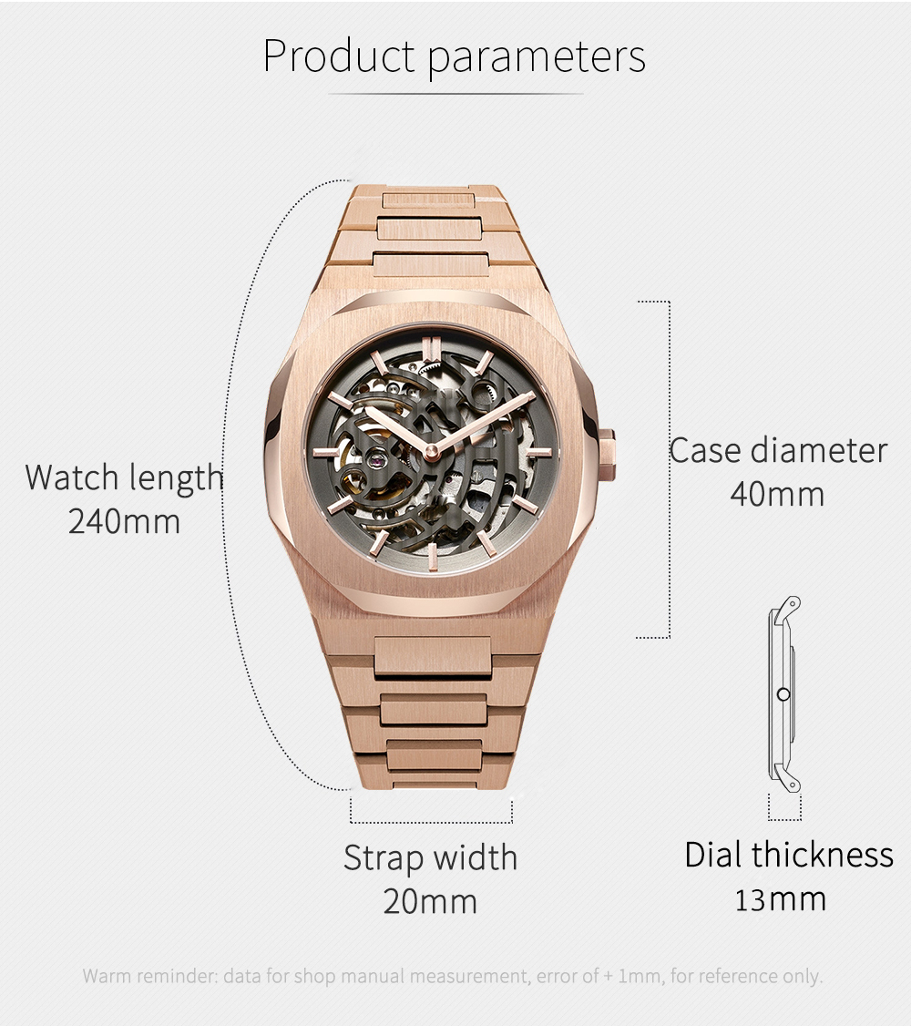 VDEAR - Rose gold Stainless steel chain band stainless steel wrist watch tourbillon watch men automatic mechanical others 10