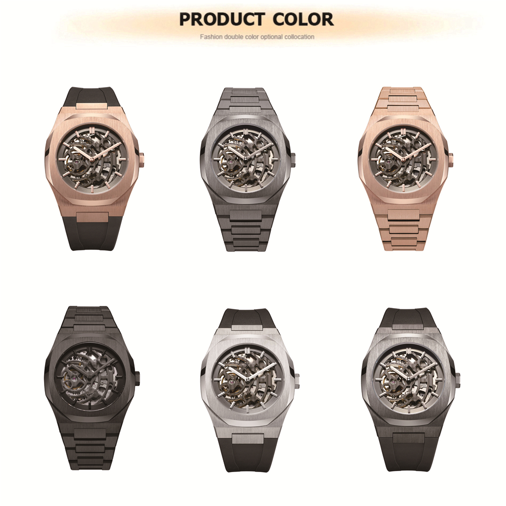 VDEAR - Rose gold Stainless steel chain band stainless steel wrist watch tourbillon watch men automatic mechanical others 22
