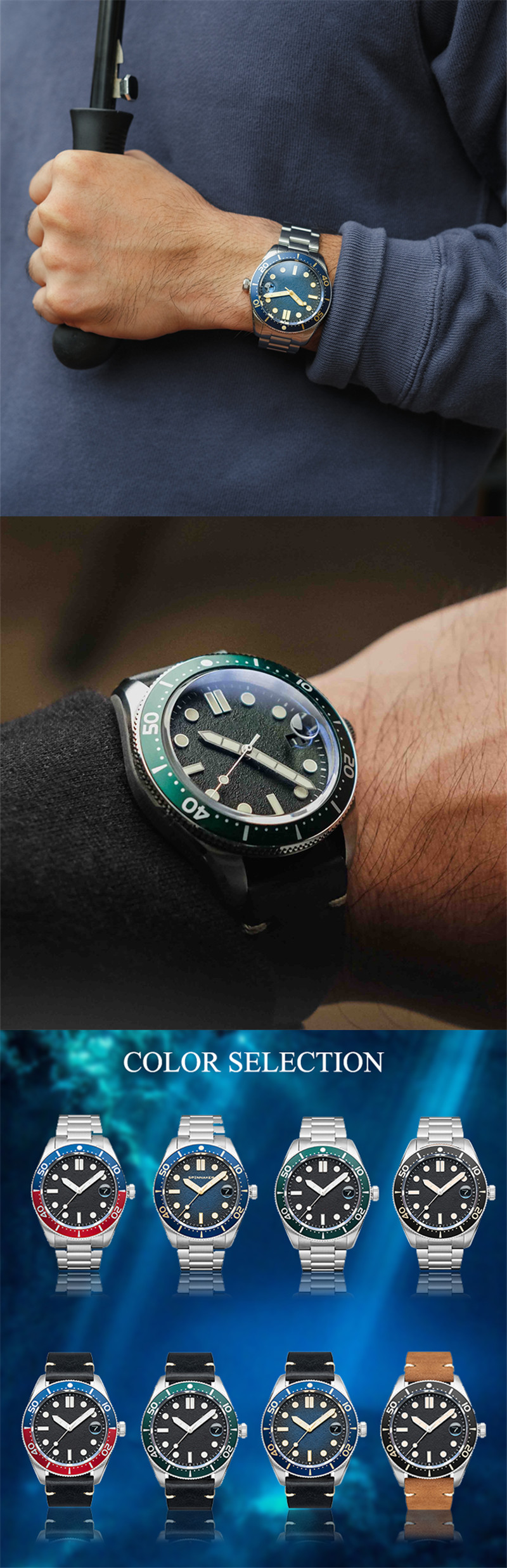 Vdear Frosted Style Face Dive Watch Red And Blue Patchwork Color Bezel Black Leather Belt Waterproof Luminous Watch 12