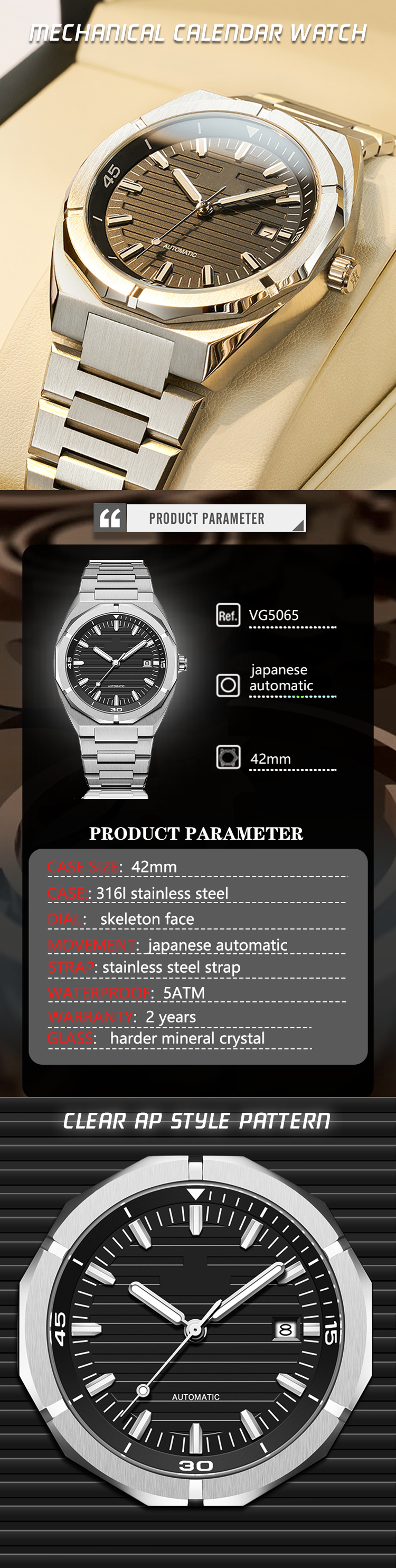 VDEAR - Reloj Stainless Steel Back Japan Movt Automatic Watches Men Luxury Brand Automatic Watches Men Wrist With Custom Logo New Arrival 9