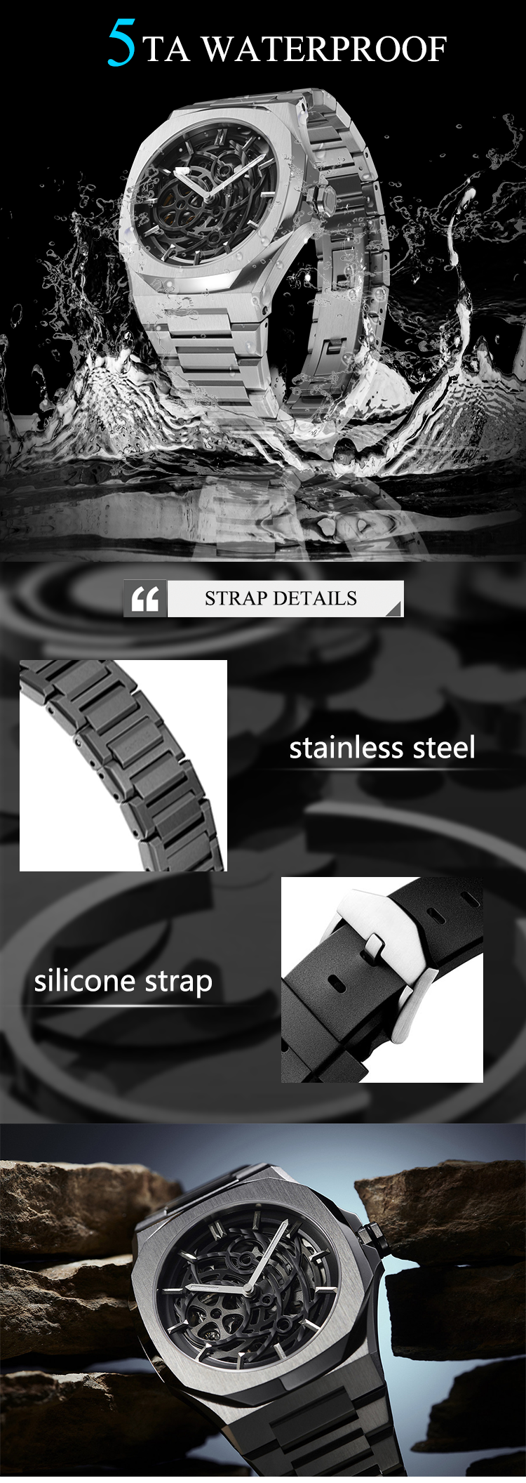 VDEAR - Design Own Logo Luxury Wristwatches Stainless Steel Custom Skeleton Watch Automatic New Arrival 11