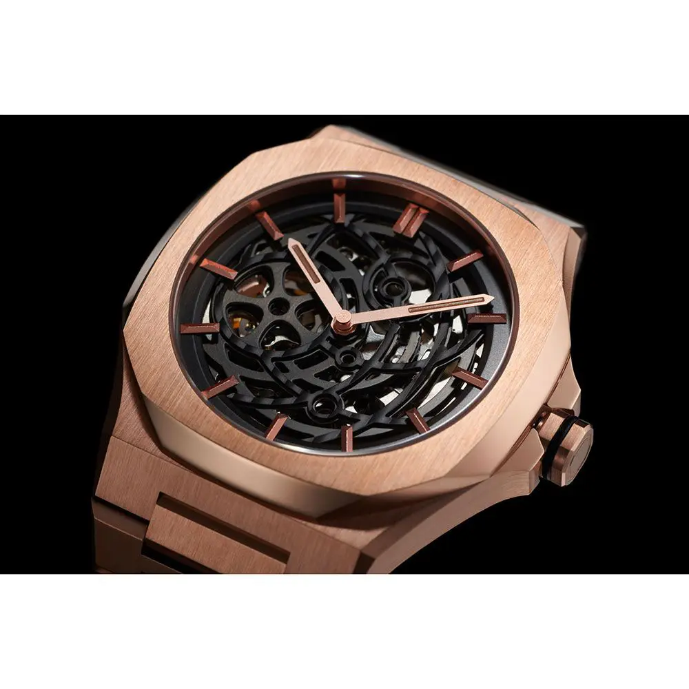 VDEAR Men's Automatic Skeleton Watch - Gun Colored Silicon with Rose Gold Shell - Best Inexpensive Automatic Watch 5