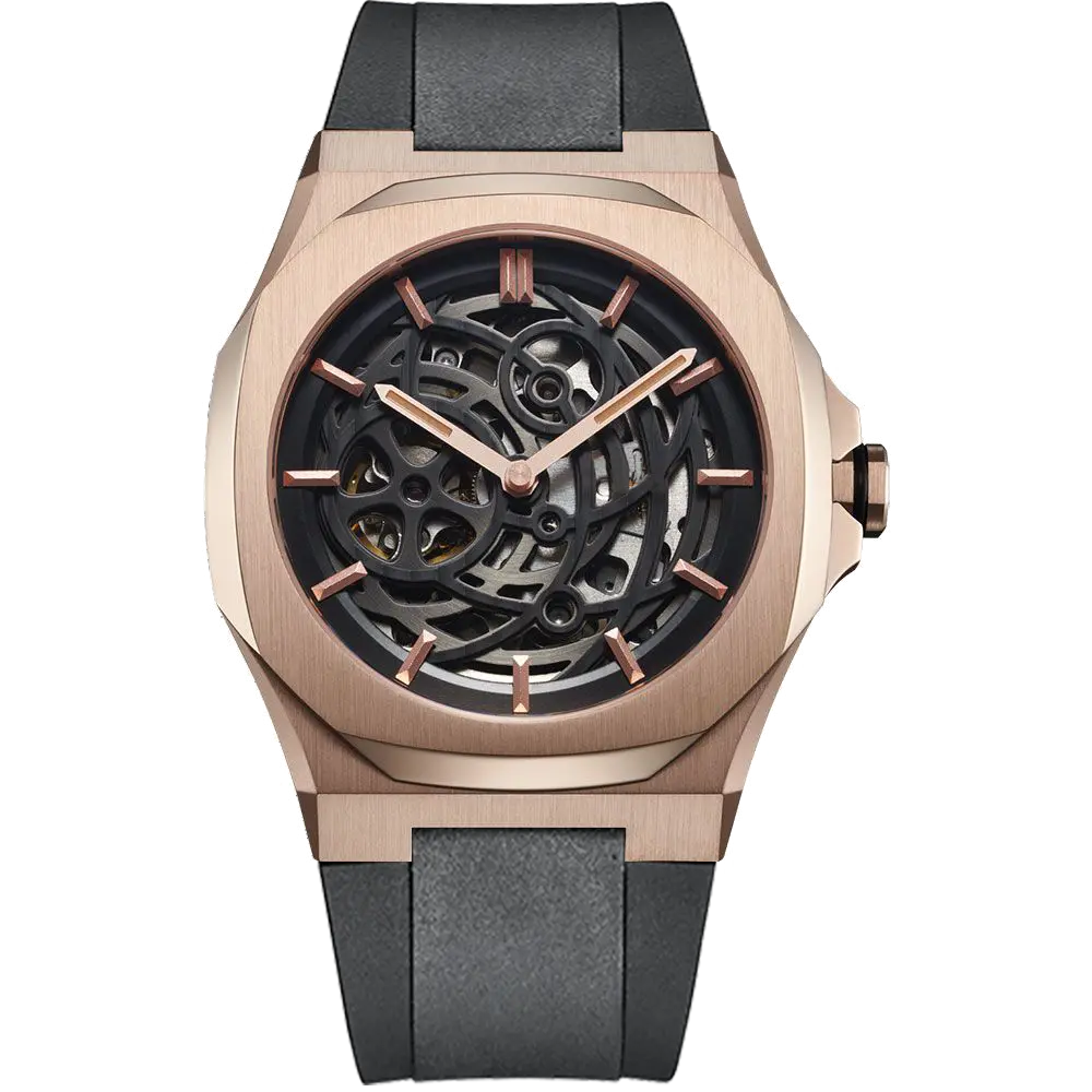 VDEAR Men's Automatic Skeleton Watch - Gun Colored Silicon with Rose Gold Shell - Best Inexpensive Automatic Watch 7