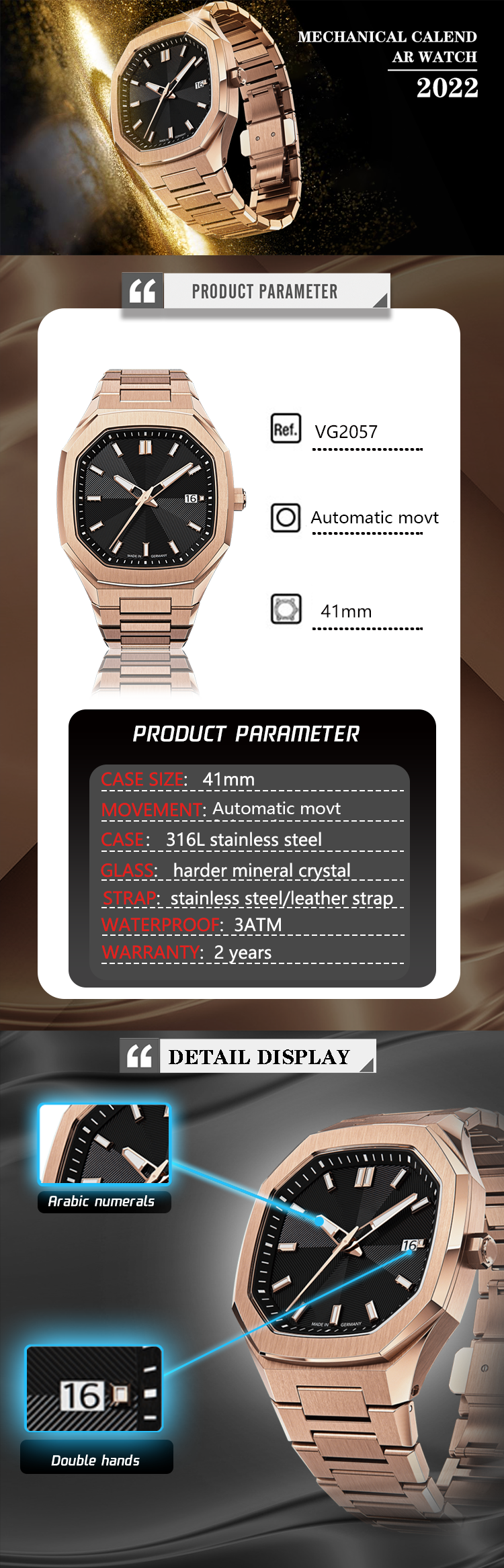 VDEAR - Custom Logo Watches Wholesale Supplier Stainless Steel Men Watch Men Mechanical Automatic Leather others 9