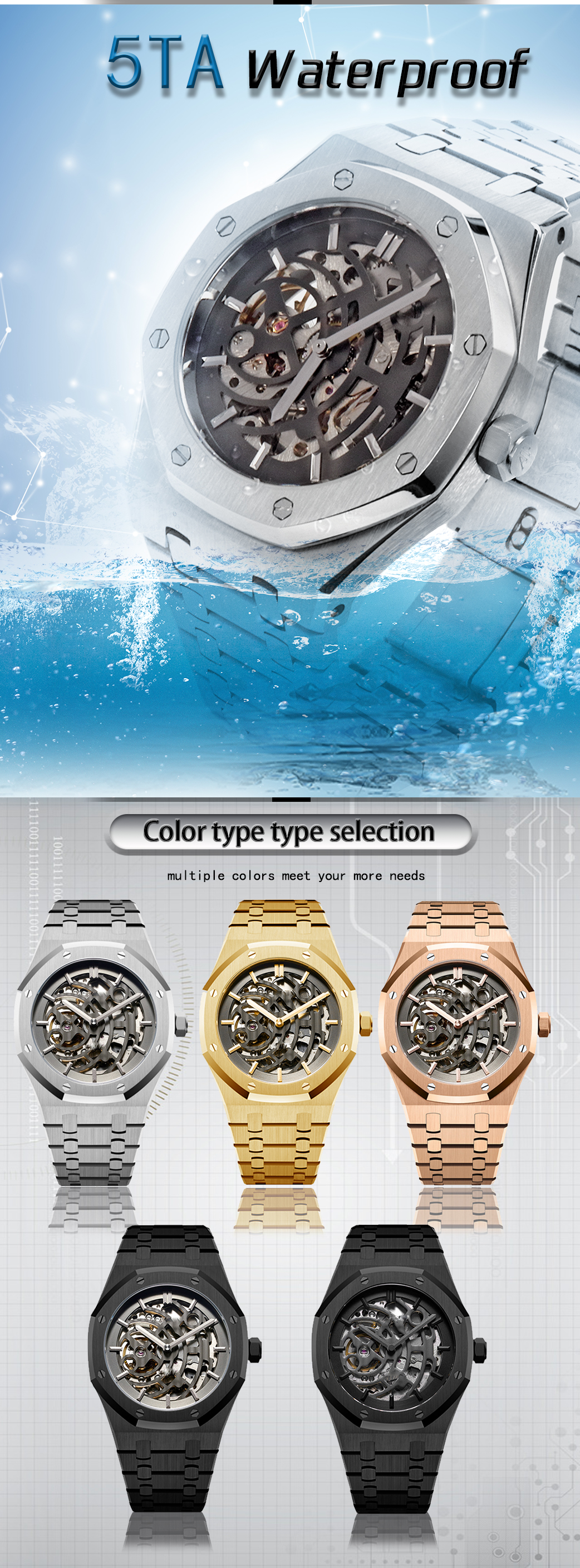 VDEAR - Customize Face Stainless Steel Strap Tourbillon Quality Luxery Watch Skeleton Men Mechanical Wrist Watch Movement New Arrival 12