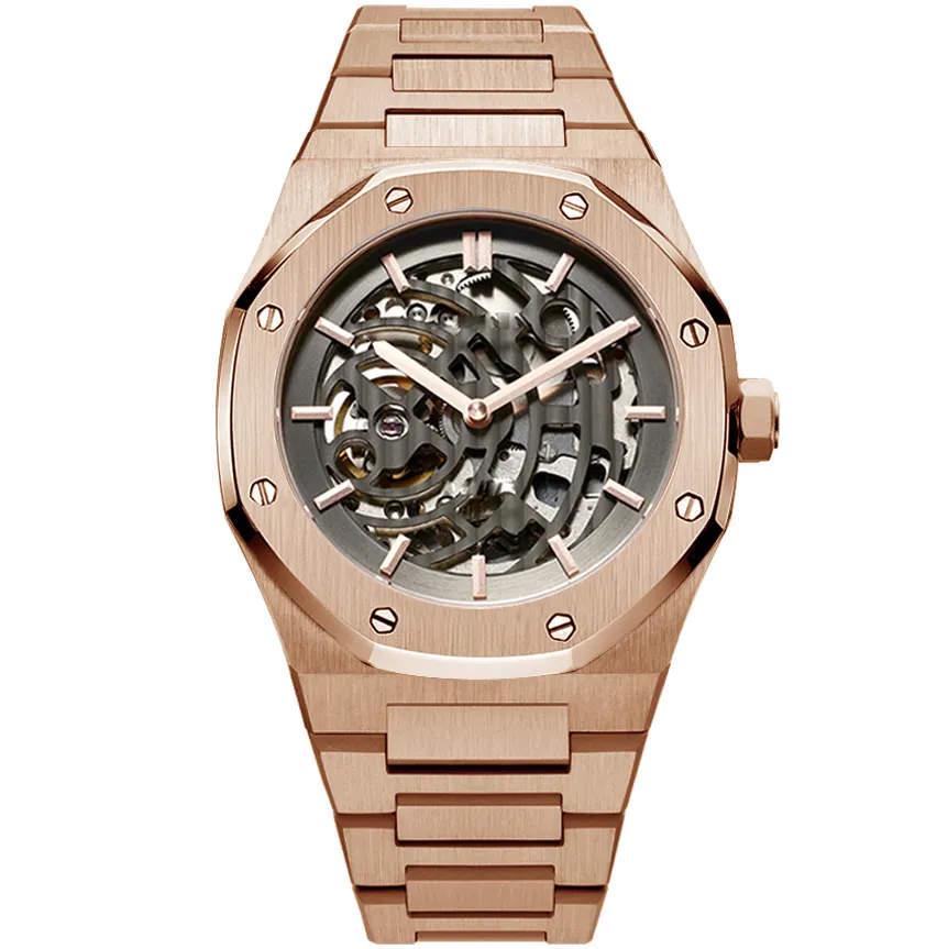 Gun Color Skeleton Mechanical Watch - VDEAR Steel Strap - Customizable Quality 5