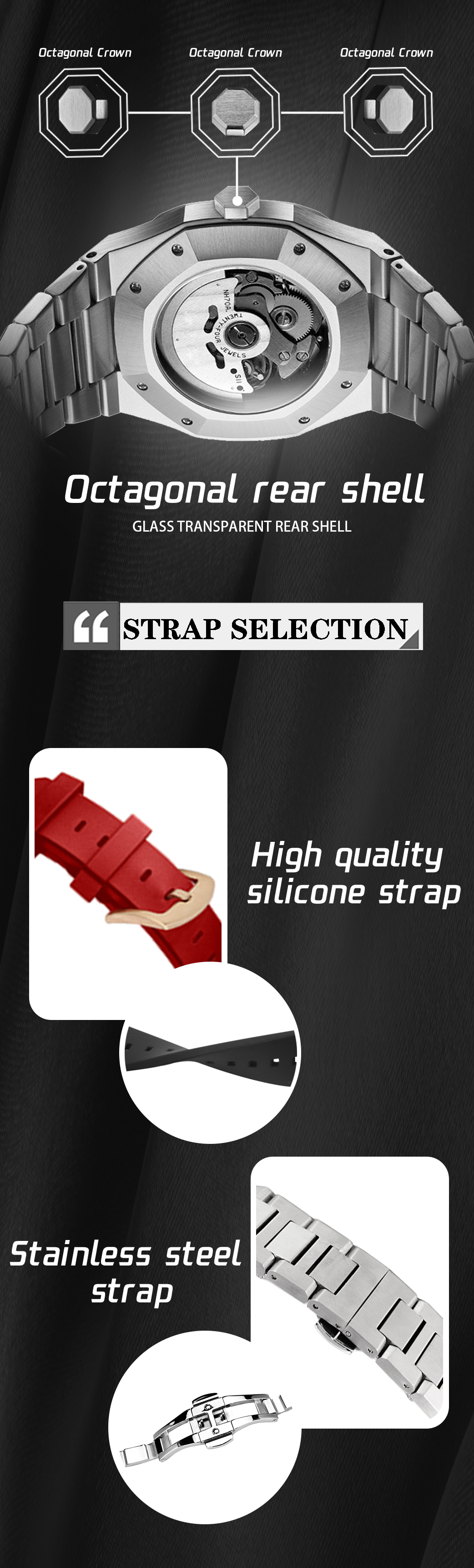 VDEAR - 2021 Create your own brand skeleton watches automatic men luxury mechanical movement 50MOQ Custom Watch 10