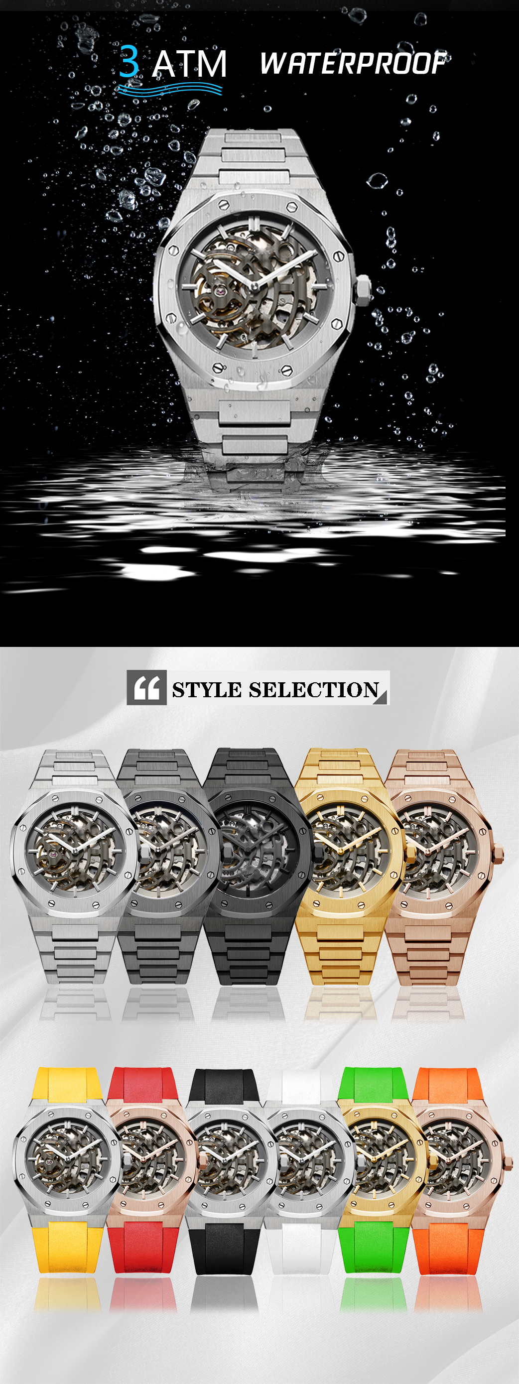 VDEAR - 2021 Create your own brand skeleton watches automatic men luxury mechanical movement 50MOQ Custom Watch 11