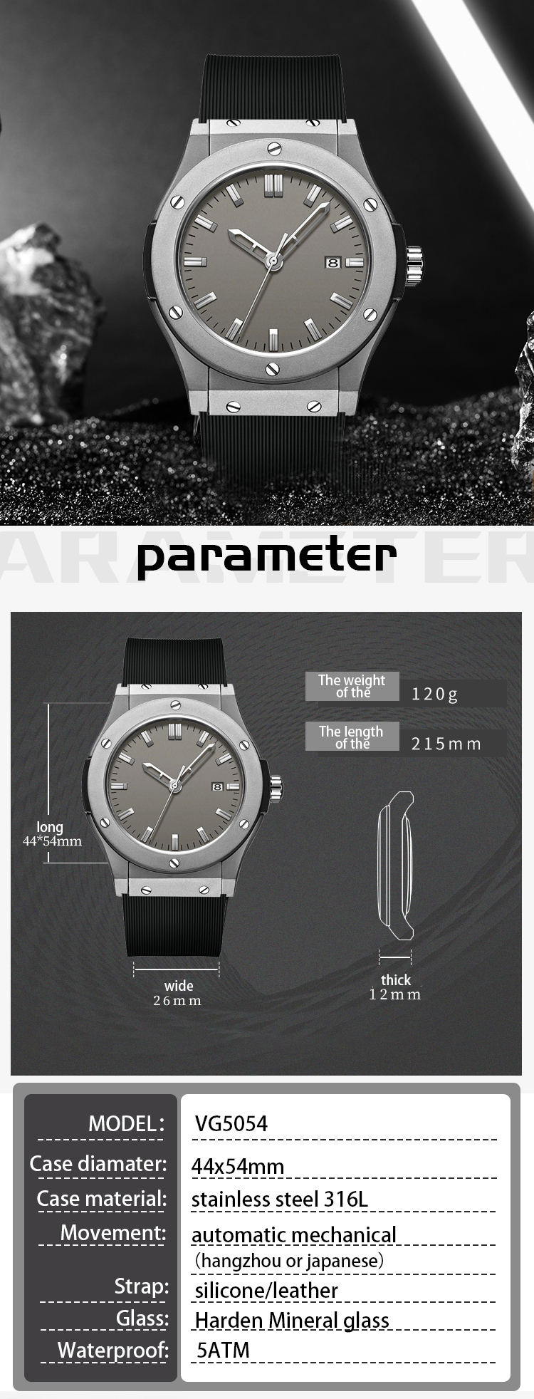 VDEAR - 2021 Luxary Lujo Original New Design Custom New Acero Inoxidable Dorado Date Mens Automatic Hand Watch Black New Arrival 10