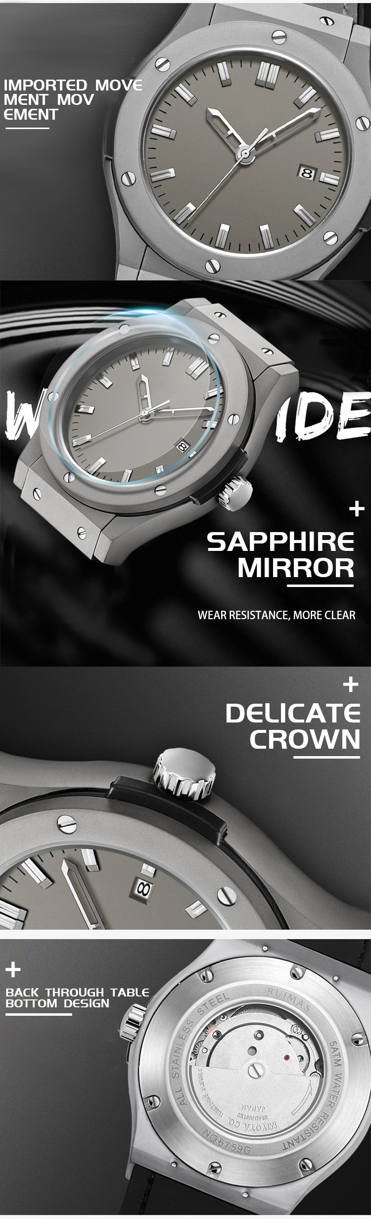 VDEAR - 2021 Luxary Lujo Original New Design Custom New Acero Inoxidable Dorado Date Mens Automatic Hand Watch Black New Arrival 11