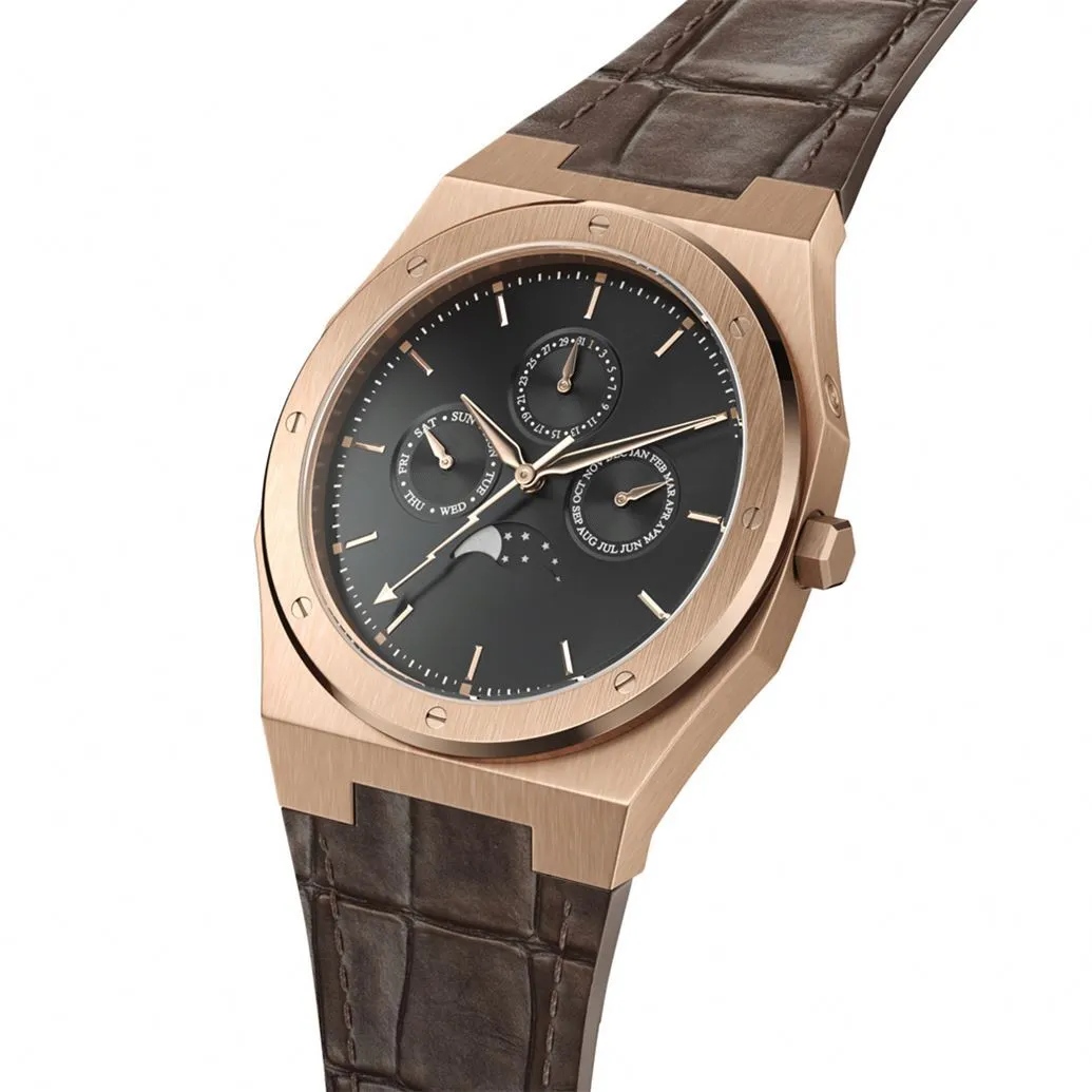 VDEAR - Orologi da polso multifunzione in pelle al quarzo con movimento giapponese, cassa in acciaio inossidabile di alta qualità per uomo e altri 1