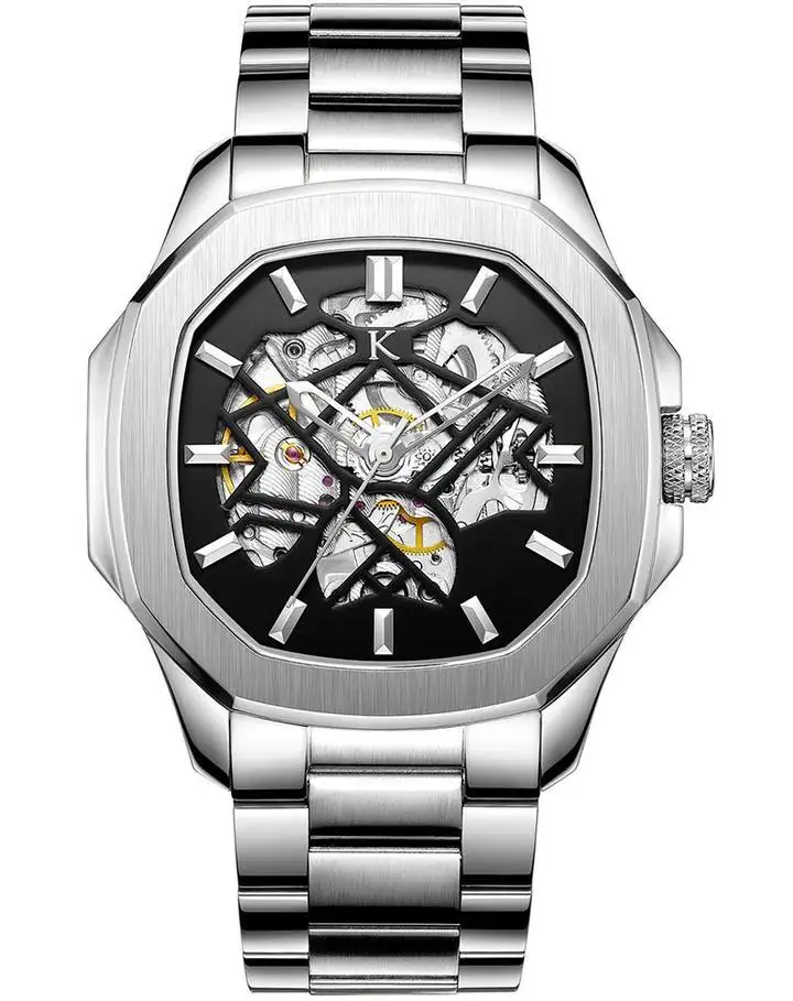 VDEAR Gold Square Skeleton Mechanical Watch1 2