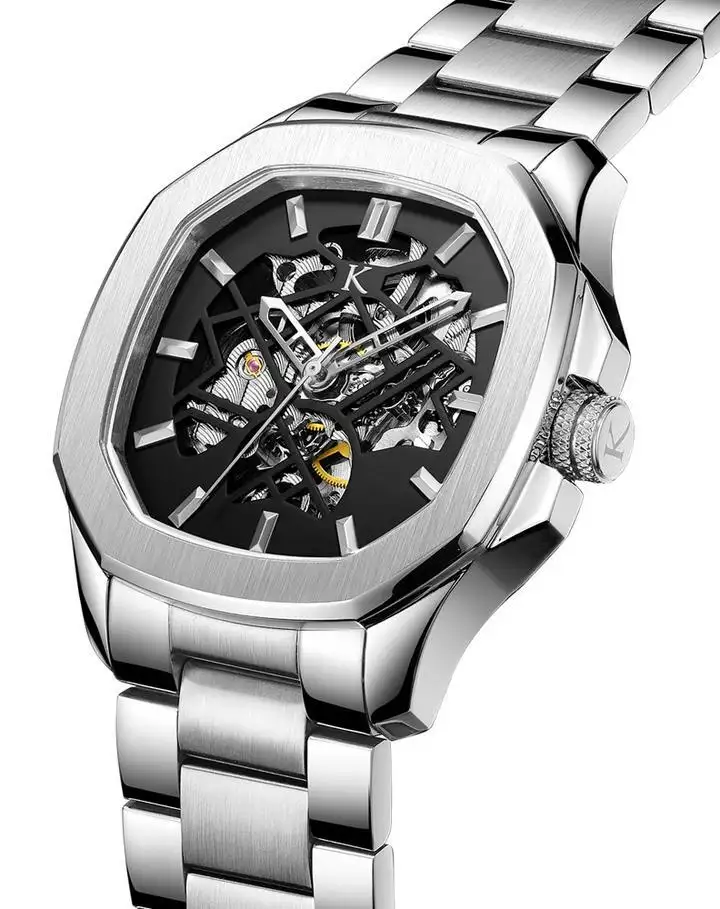 VDEAR Gold Square Skeleton Mechanical Watch1 3