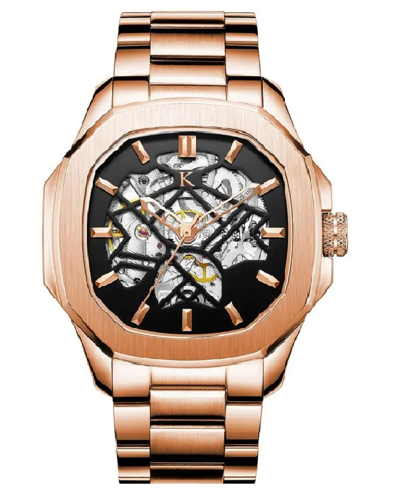 VDEAR Gold Square Skeleton Mechanical Watch1 6