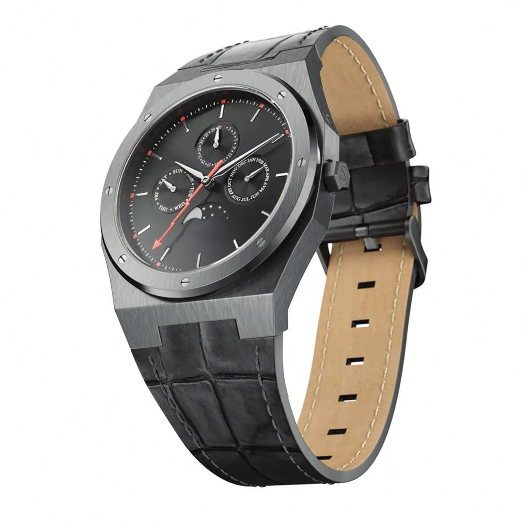 VDEAR – Klassischer Chronograph aus Edelstahl 316L mit Quarzwerk, Mondphase, großen Abmessungen, Lederarmband und mehr 1