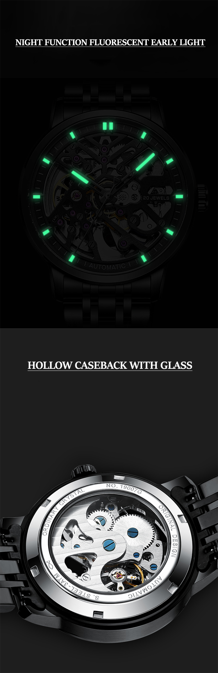 Black Transparent Hollow Waterproof Luxury Watch 10