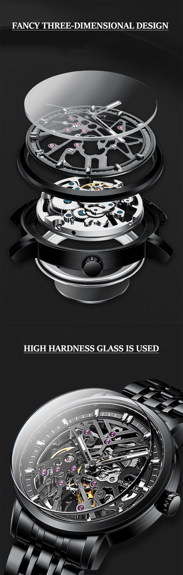 Black Transparent Hollow Waterproof Luxury Watch 9
