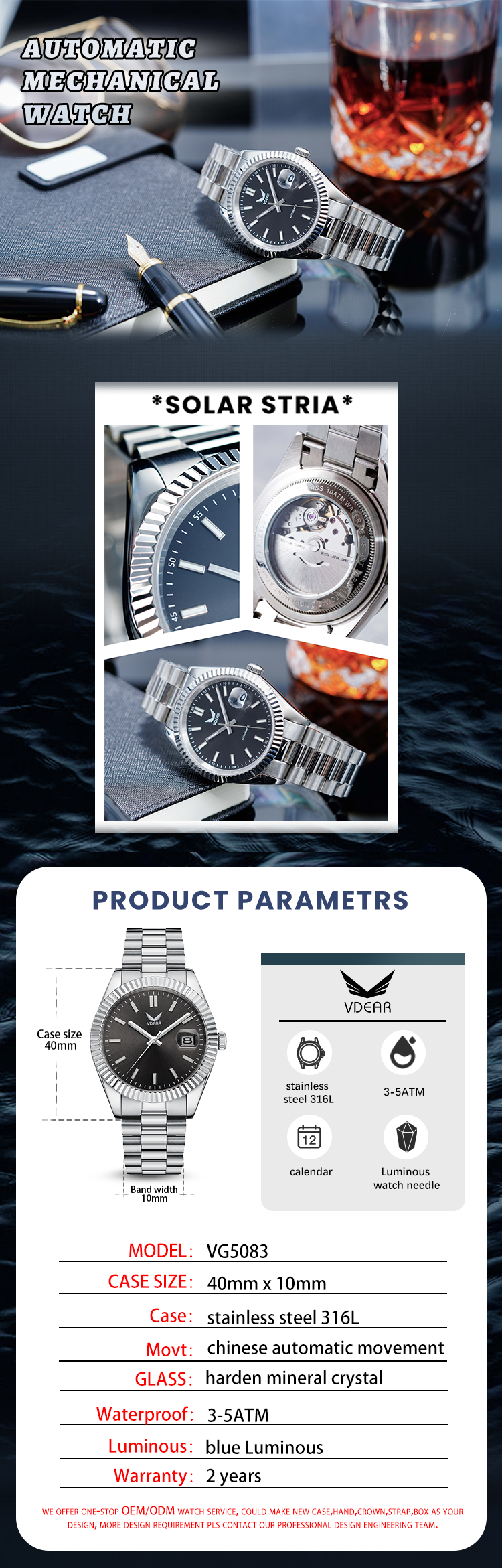 Customized Vintage Luminous Date Watch - Mechanical Watches for Sale 9