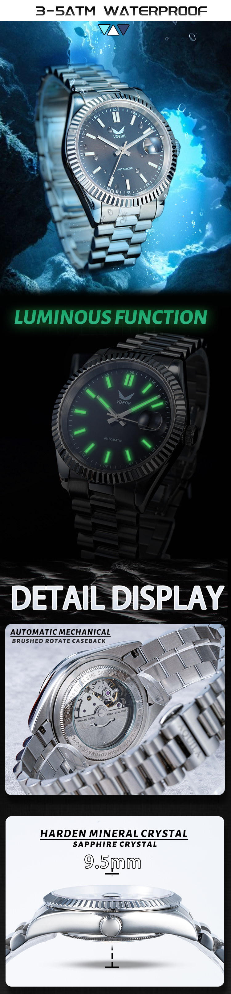 Customized Vintage Luminous Date Watch - Mechanical Watches for Sale 11