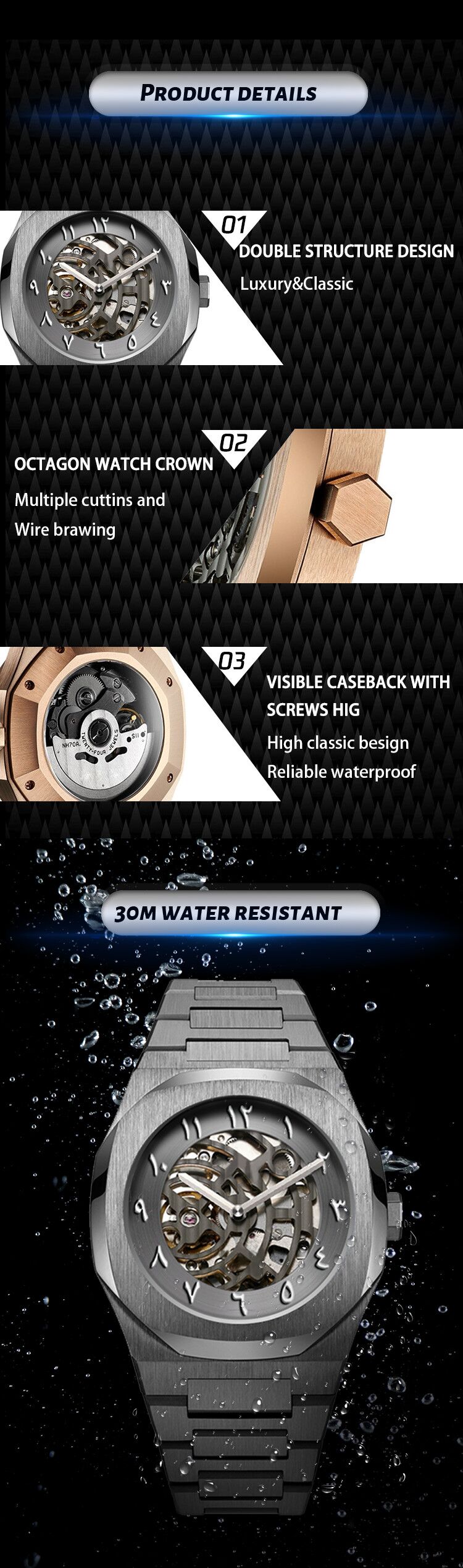 VDEAR - Customizable Luxury Skeleton Men's Watches Water Resistant 30m Mechanical Arabic Ladies Watch New Arrival 10