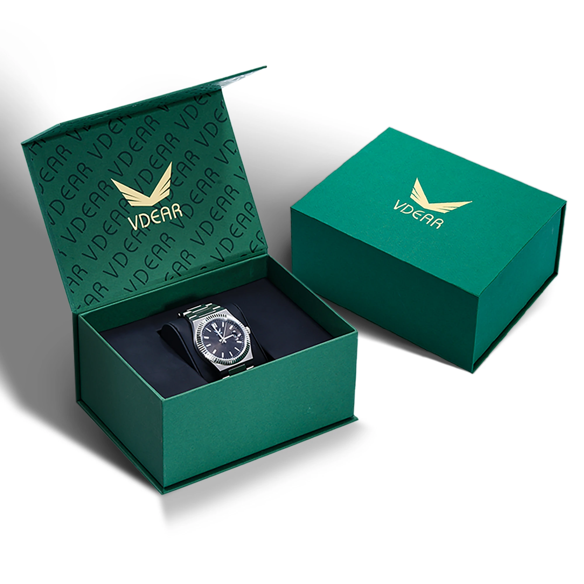 Vdear Book Shaped Flip Cover Green Watch Box Built In Invisible Magnet Horloge Doos 1