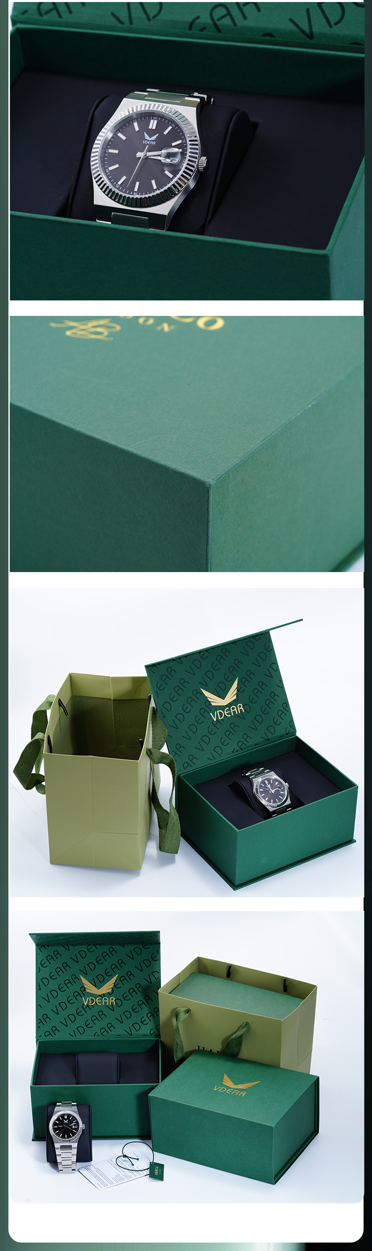 Vdear Book Shaped Flip Cover Green Watch Box Built In Invisible Magnet Horloge Doos 12
