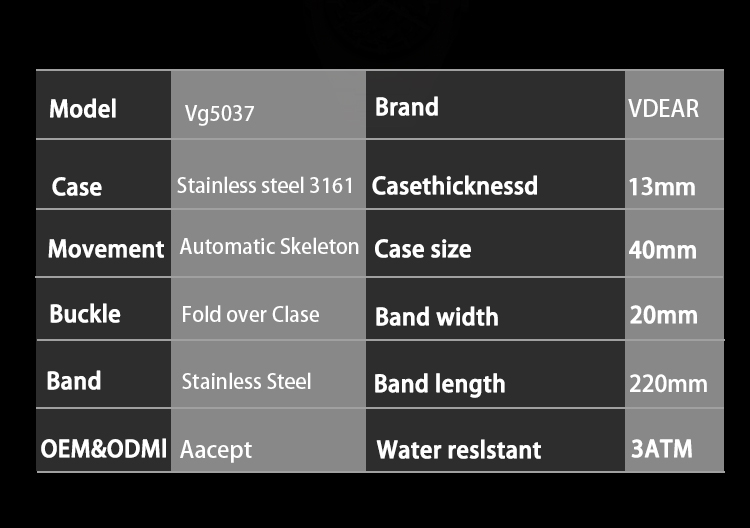 VDEAR - 2020 black luxury alloy automatic mens watch mechanical skeleton watches made in china New Arrival 10