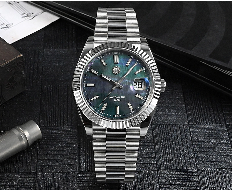 Vdear Automatische Taucheruhr mit Muschelzifferblatt, luxuriöse mechanische Armbanduhr mit Leuchtzeigern, 10 ATM wasserdicht, Firmenuhr 1