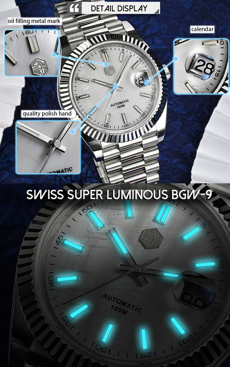 Vdear Automatische Taucheruhr mit Muschelzifferblatt, luxuriöse mechanische Armbanduhr mit Leuchtzeigern, 10 ATM wasserdicht, Firmenuhr 10