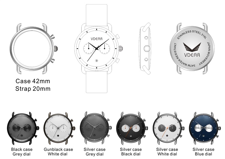 VDEAR - LOW moq leather japan movt quartz watch stainless steel bezel vdear custom logo watch others 10