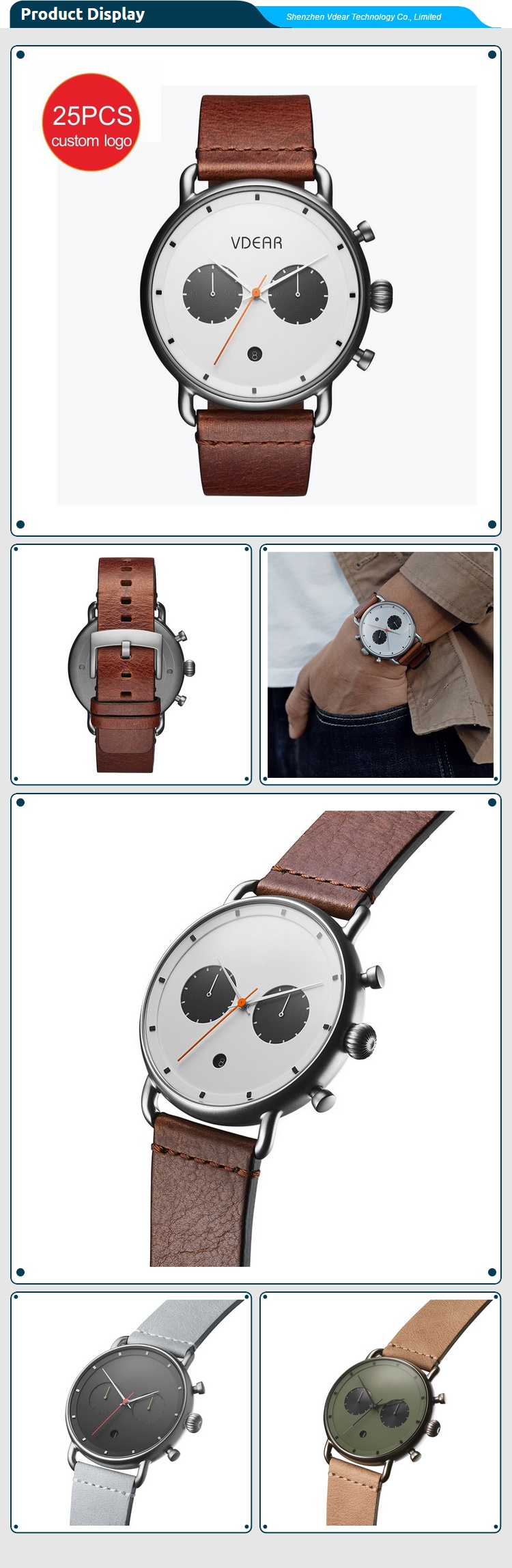 VDEAR – 5 ATM wasserdichte Quarzuhr mit japanischem Uhrwerk, Herrenarmbanduhr, Quarz, VDEAR-Uhr mit individuellem Logo und weitere Optionen 14