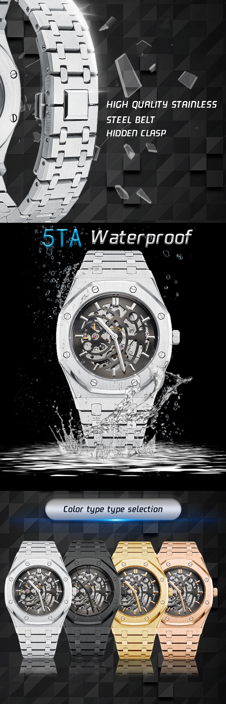 Vdear Skeleton Mens Watch Mechanical Watch Custom Luxury Automatic Watches For Men Manufacturer 11