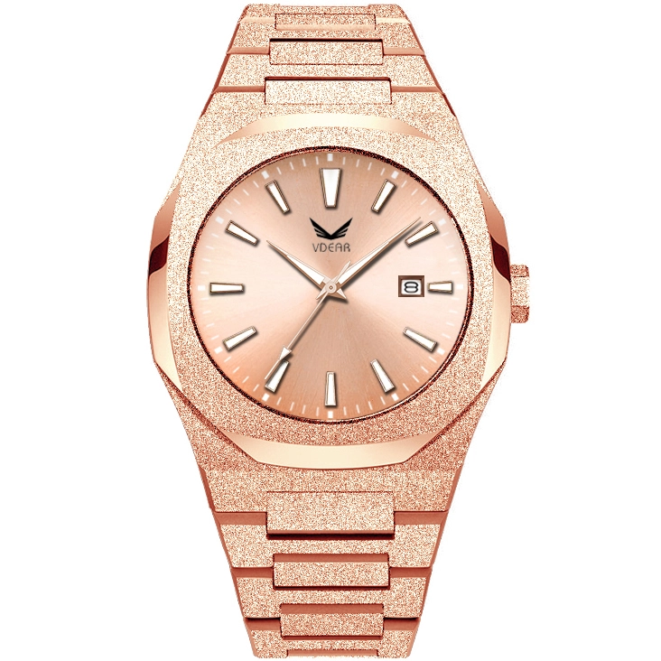 VDCAR – Hochwertiges Luxus-Uhrengehäuse aus Edelstahl im Waldstil, Herrenuhr, Lederarmband, Roségold-Edelstahl-Stil 1