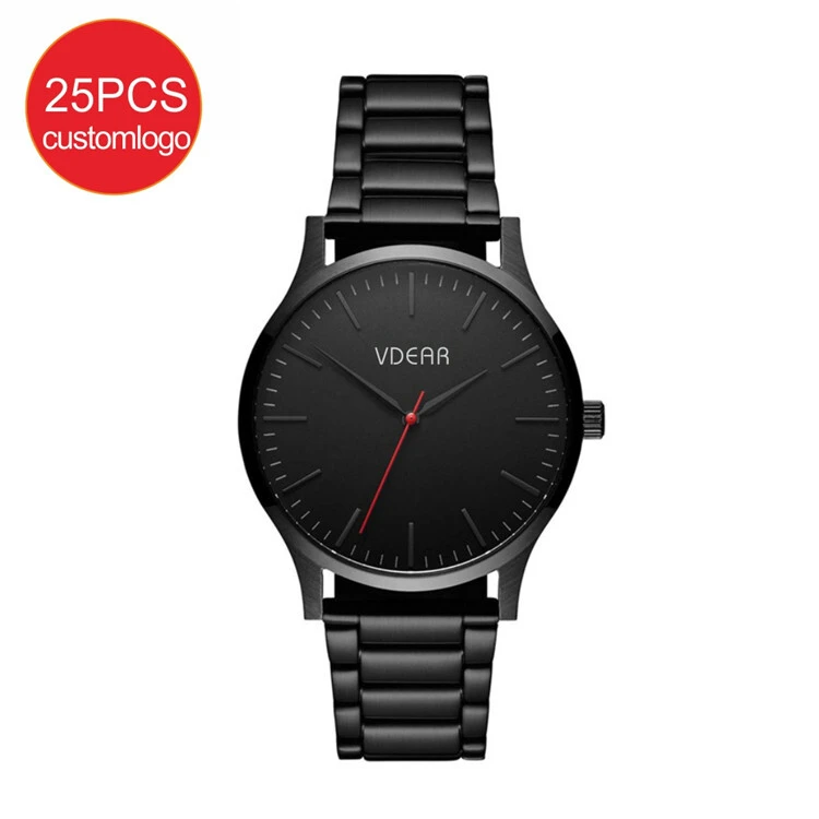 Orologio da polso minimalista da uomo di lusso rotondo Vdear con quadrante nero, movimento al quarzo giapponese OEM 1